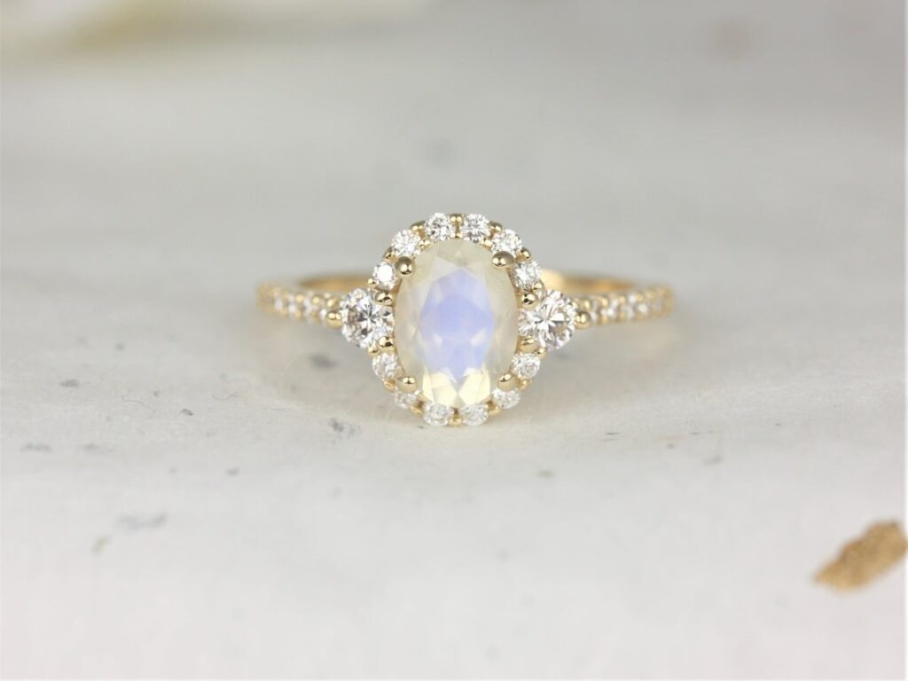 Bridgette Moonstone and Diamond Halo Engagement Ring